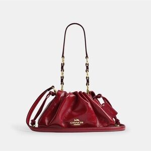 🔆Coach Women's Red Leather Drawstring Shoulder Bag